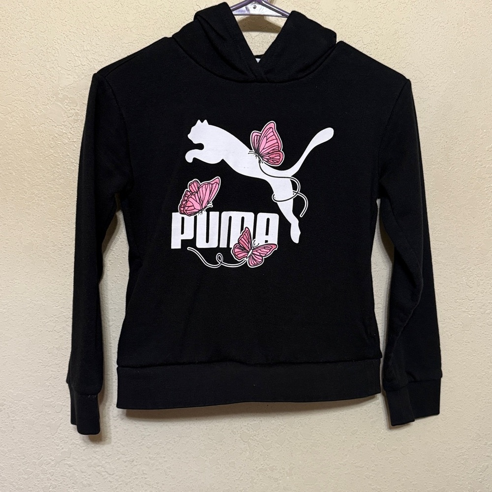 PUMA Kids Leggings and hoodie set in Black with Pink Butterfly Accents